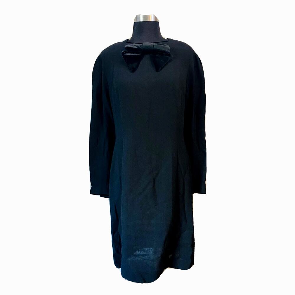 Vintage Laura Ashley Black Wool Dress Womens 12 Velour Bow Goth Wednesday